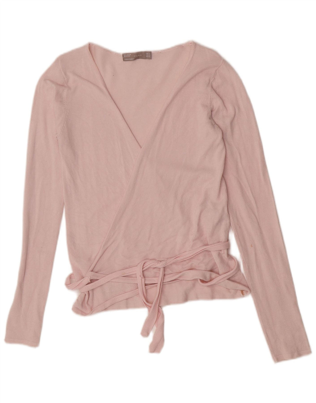 Zara Dame Langærmet Wrap Bluse Top UK 12 Medium Pink Viscose