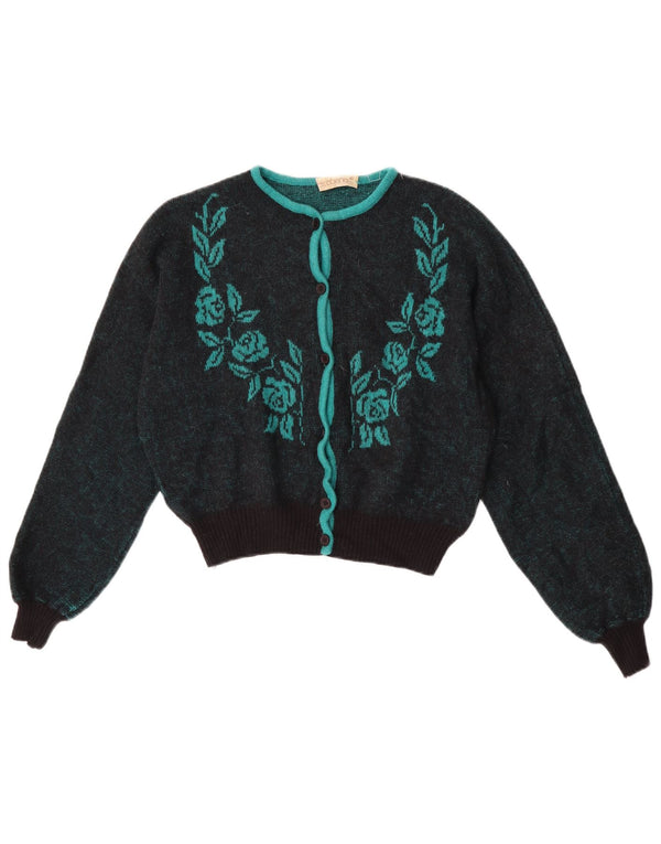 Marly's Womens Crop Cardigan Sweater IT 46 Large Green Floral Wool