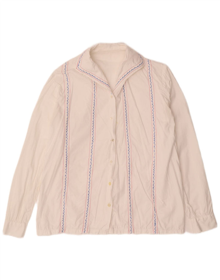 VINTAGE skjortebluse til kvinder UK 16 Stor hvid stribet