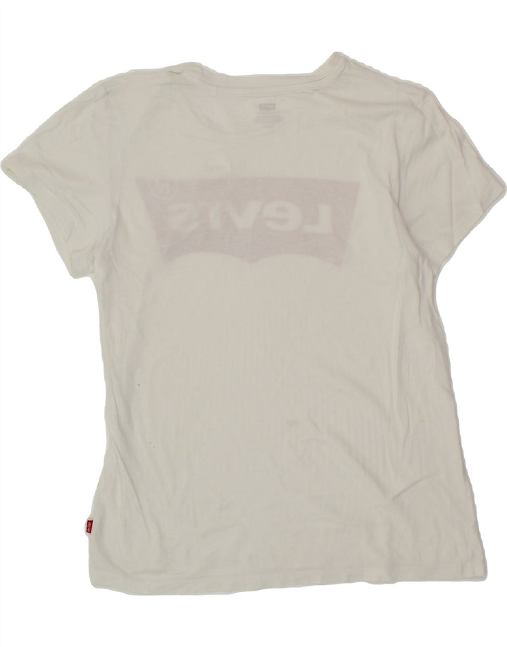 LEVI'S Womens Graphic T-Shirt Top UK 10 Small White Vintage Levi's and Second-Hand Levi's from Messina Hembry 