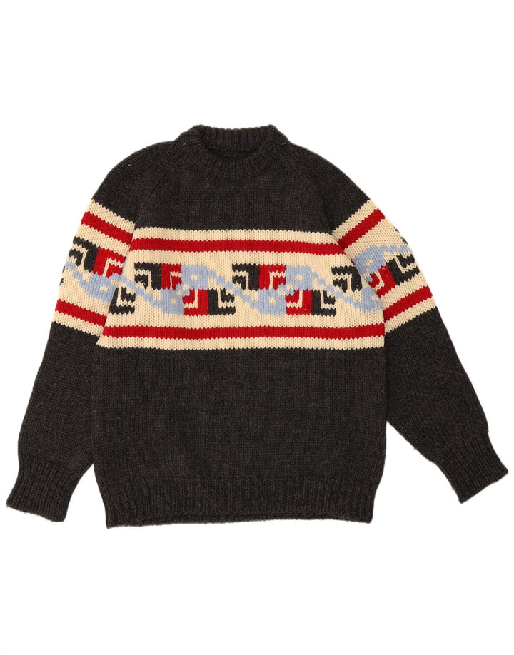 Vintage mænd med rund hals sweater mellemgrå geometrisk