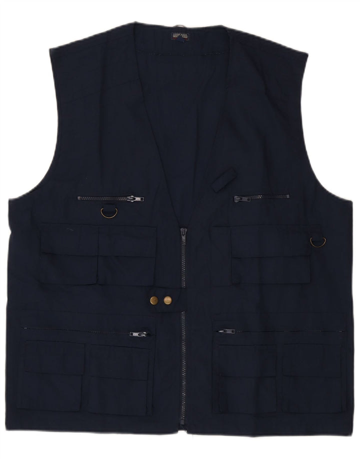 Vintage Herre Utility Gilet UK 42 XL Navy Blue Polyester