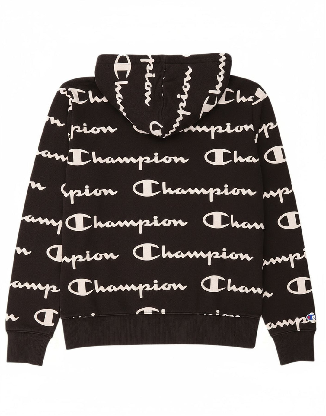 CHAMPION Womens Graphic Zip Hoodie Sweater UK 14 Medium Black