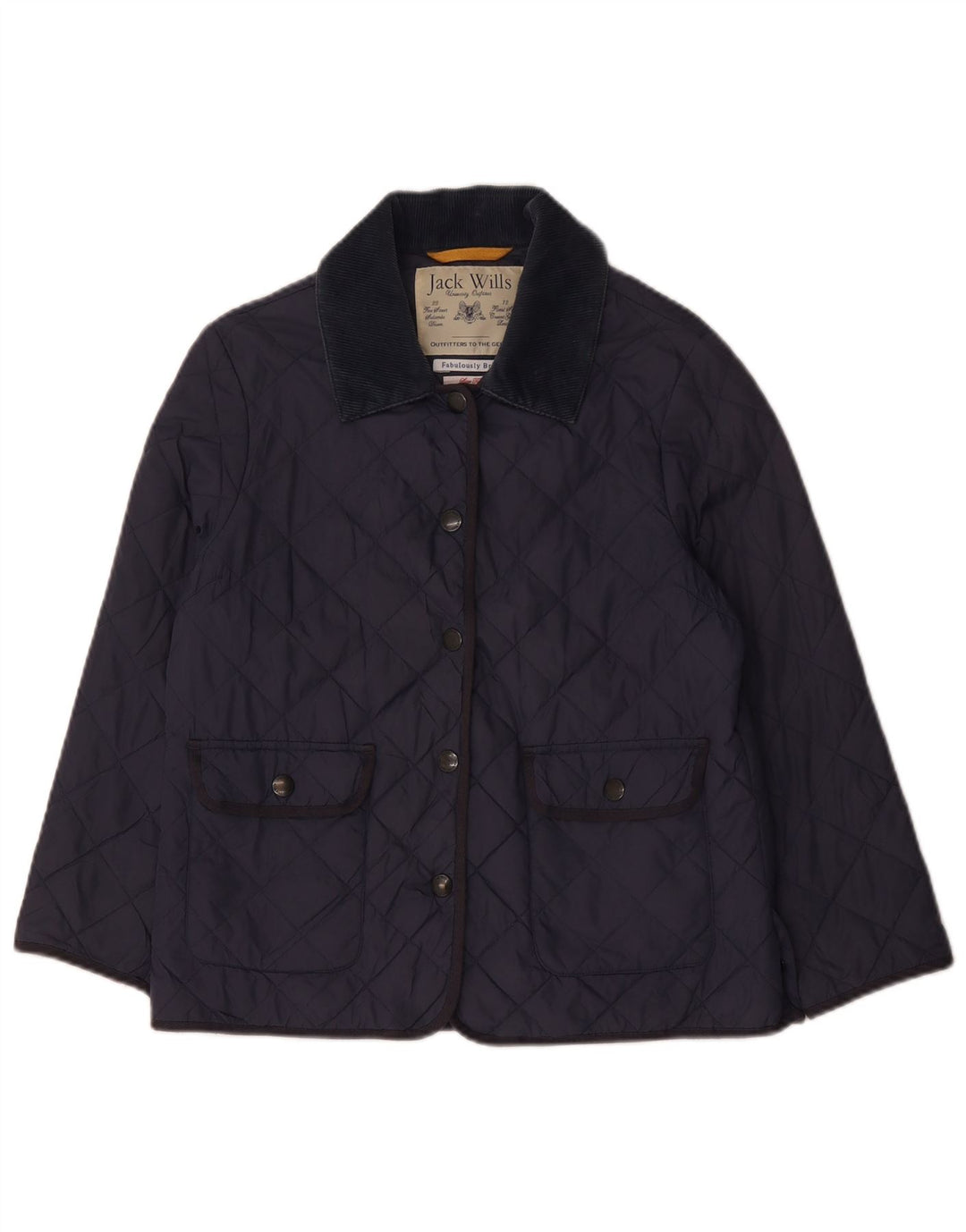 Jack Wills Dame Quiltet Jakke UK 12 Medium Navy Blue Nylon