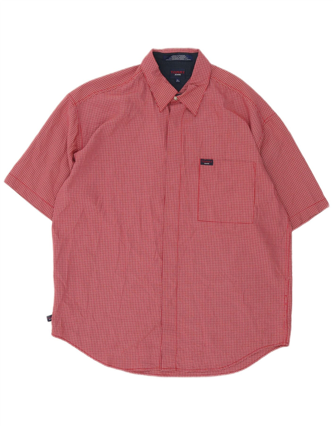 Tommy Hilfiger Kortærmet Herreskjorte XL Rød Gingham Polyester