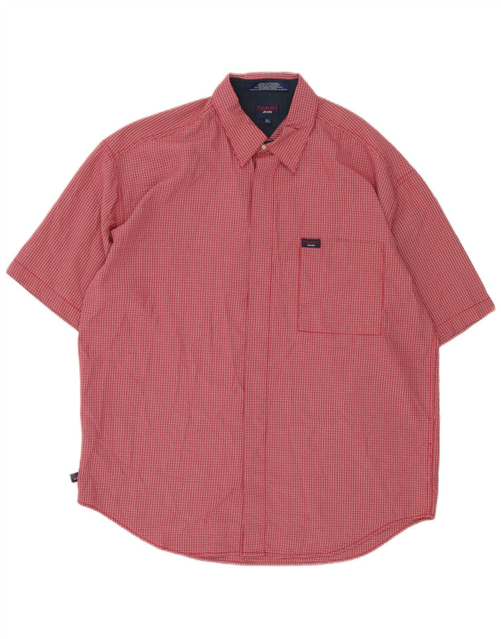 Tommy Hilfiger Kortærmet Herreskjorte XL Rød Gingham Polyester