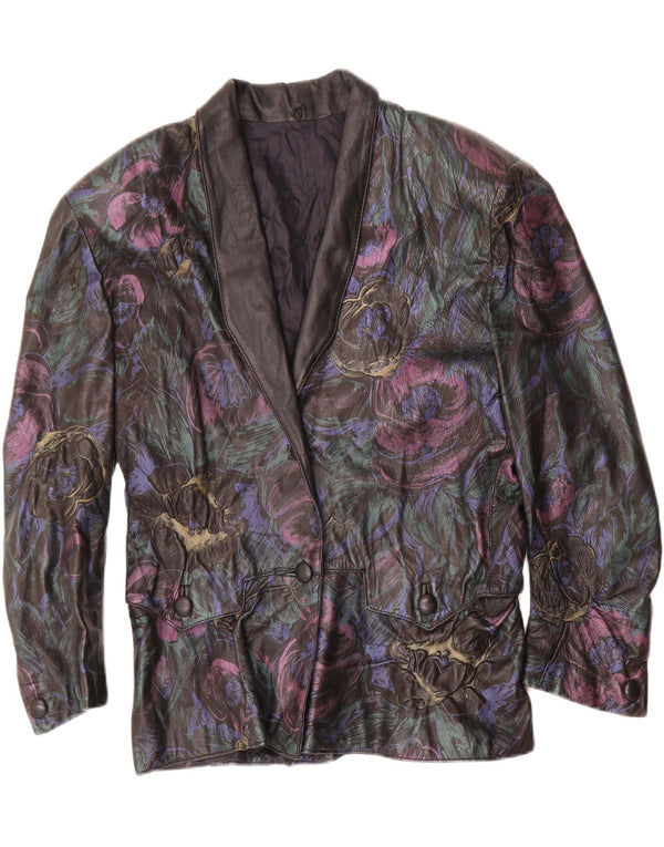 VINTAGE læderjakke til kvinder UK 16 Stor sort blomstret læder