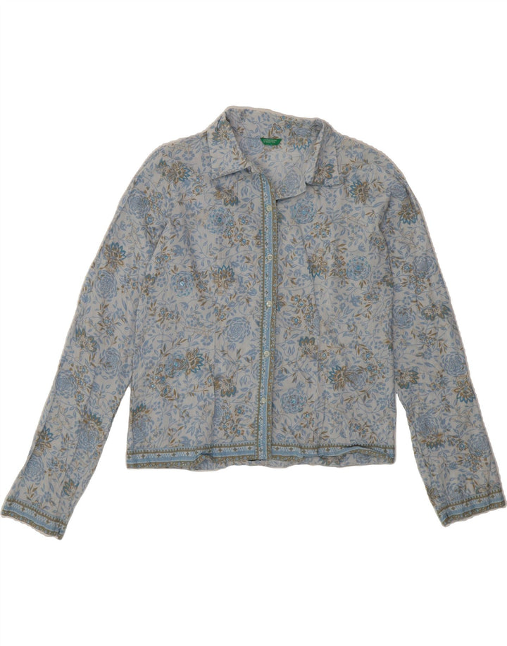 BENETTON Womens Shirt Blouse UK 10 Small Blue Floral Vintage Benetton and Second-Hand Benetton from Messina Hembry 