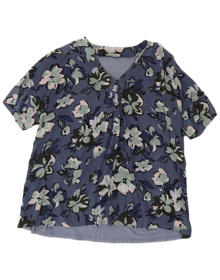 Max Mara Dame Weekend Bluse Top UK 18 XL Navy Blue Floral Silke