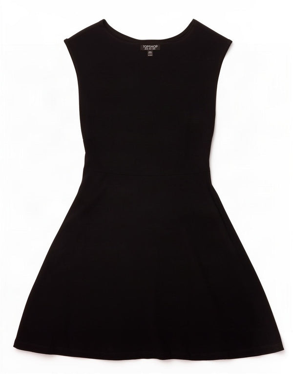 Topshop Dame Ærmeløs A-Line Kjole UK 12 Medium Sort Bomuld