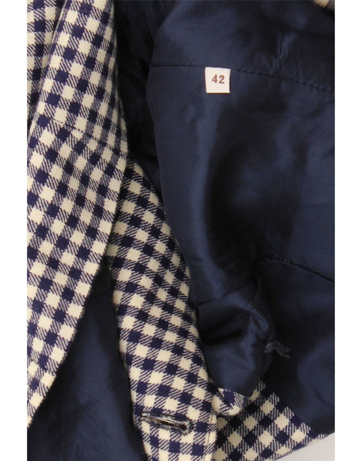 Vintage Dame Dobbeltradet Blazer Jacket IT 42 Medium Navy Blue Gingham