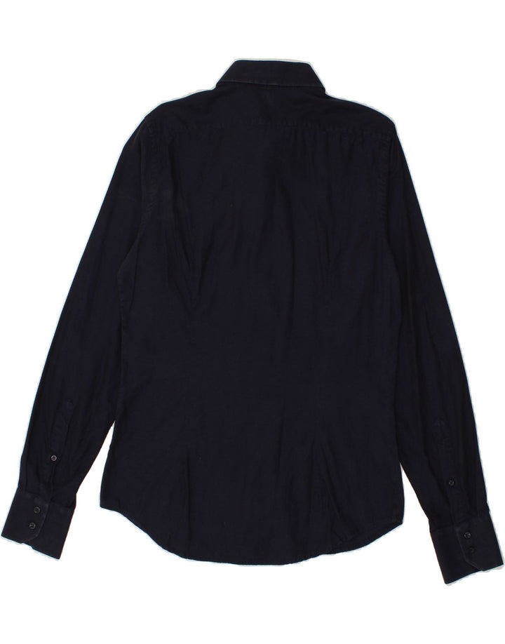 BENETTON Mens Slim Shirt Large Navy Blue Cotton Vintage Benetton and Second-Hand Benetton from Messina Hembry 