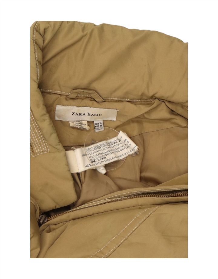 Zara Dame Polstret Jakke UK 18 XL Beige Nylon