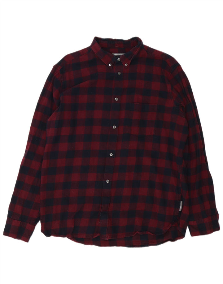 French Connection Herre flannelskjorte 2XL Burgundy Gingham Cotton