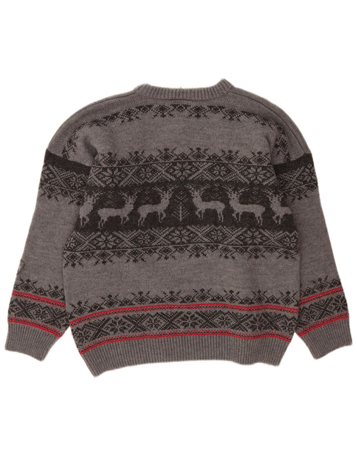 Hot Stuff Herre Crew Neck Jumper Sweater Large Grey Fair Isle Wool