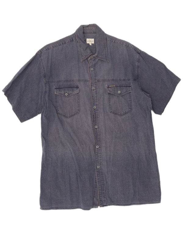 Calvin Klein Jeans Kortærmet Herreskjorte XL Navy Blue Nålestribe
