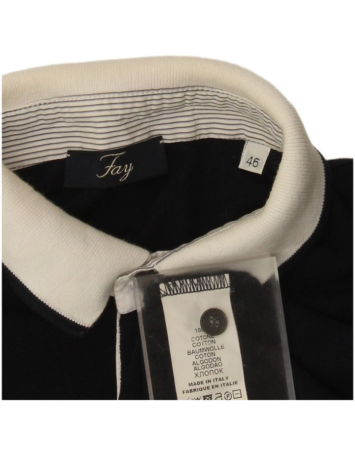 Fay Herre Polo Shirt IT 46 Small Navy Blue Colourblock Bomuld