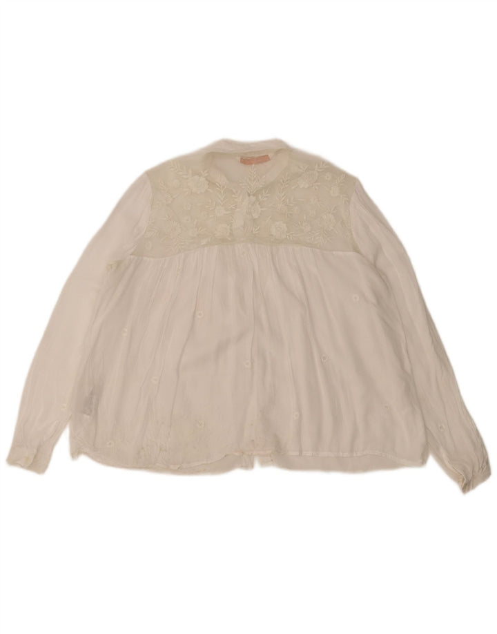 Zara Trafaluc skjortebluse til kvinder UK 14 Medium White Floral Polyester