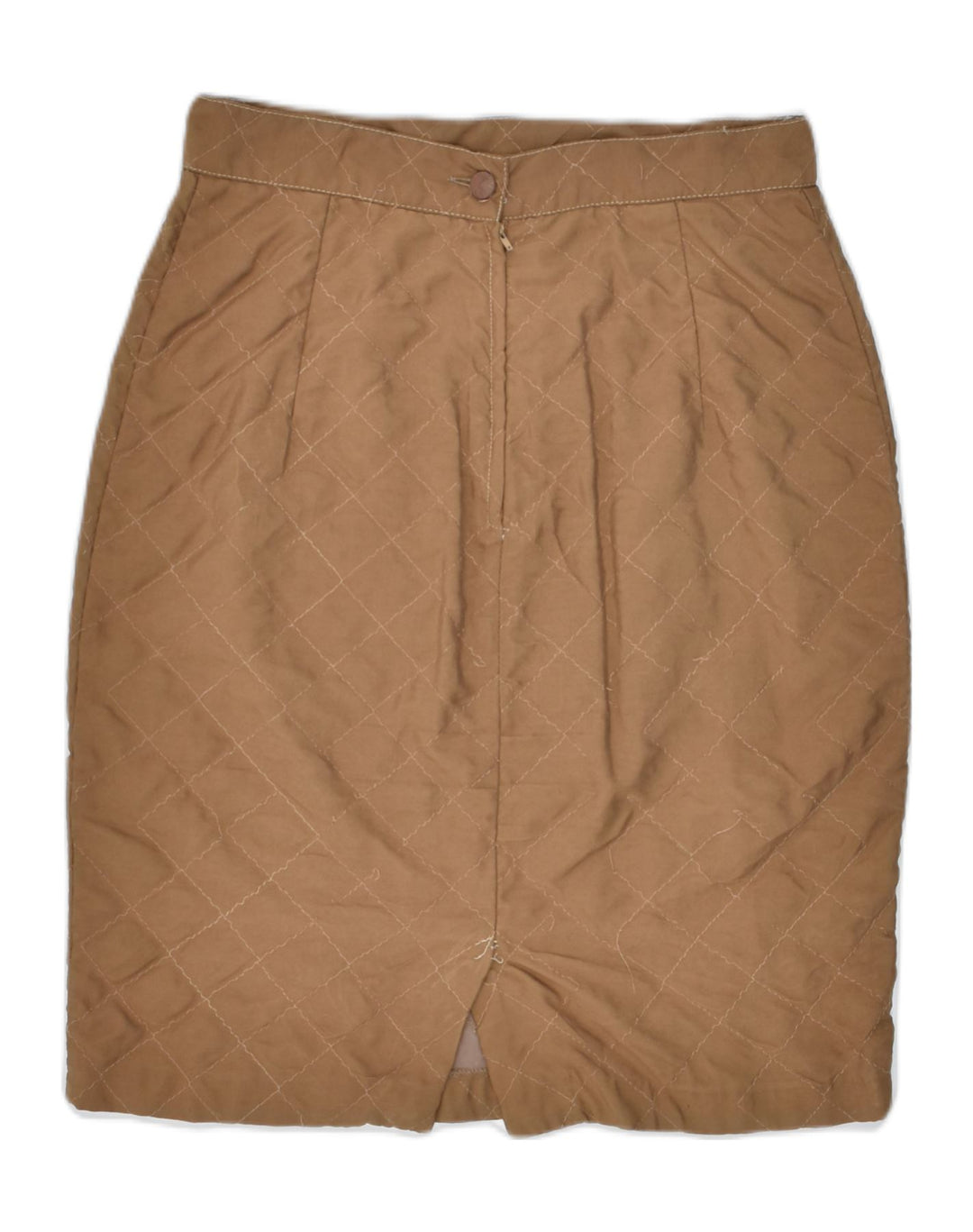VINTAGE Womens Quilted Pencil Skirt W26 Small Brown Polyester | Vintage | Thrift | Second-Hand | Used Clothing | Messina Hembry 