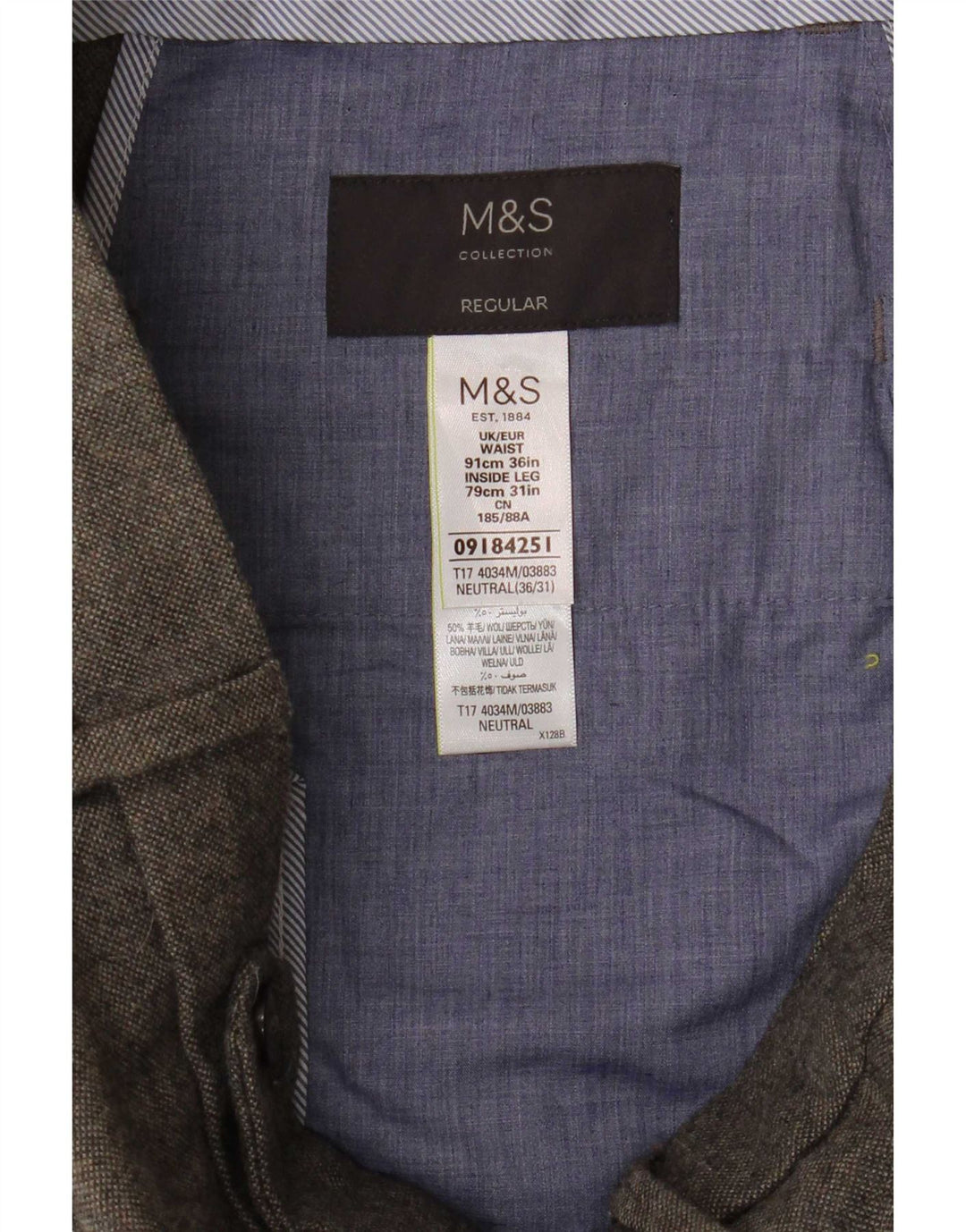 Marks & Spencer Herre Straight Regular Suit Bukser W36 L31 Grå Polyester