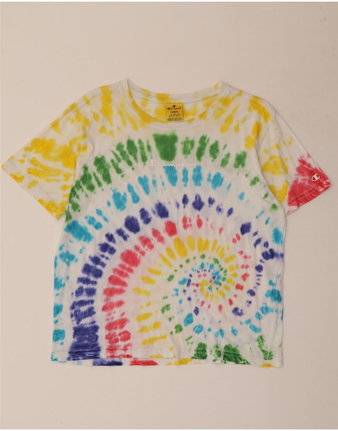 CHAMPION Dame T-Shirt Top UK 16 Stor Flerfarvet Tie Dye Bomuld