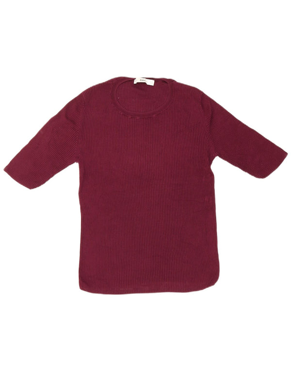 Zara Dame T-Shirt Top UK 12 Medium Burgundy