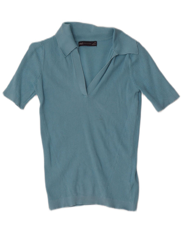 Marks & Spencer Dame Polo Shirt UK 4 XS Blå Bomuld