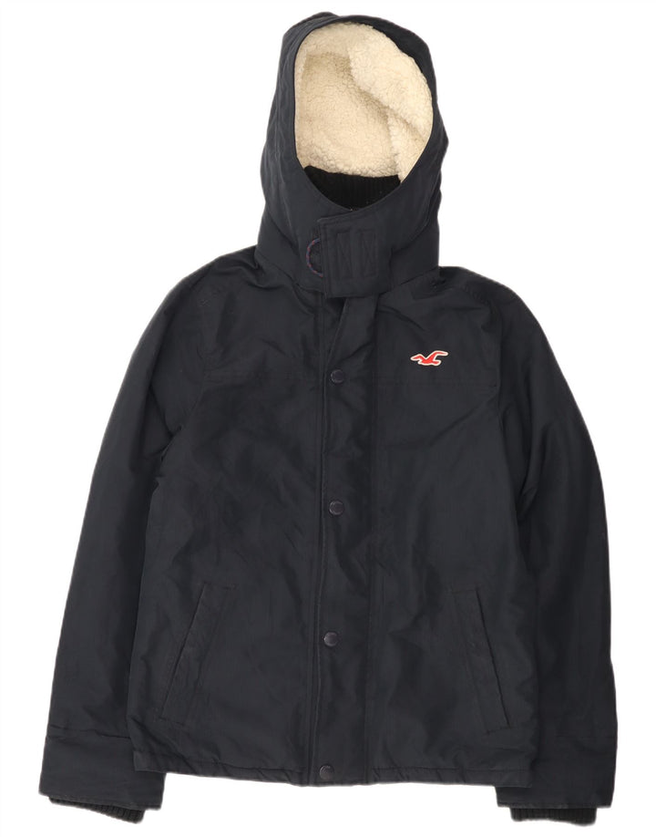 Hollister Herre Hooded Windbreaker Jacket UK 36 Small Navy Blue Polyester