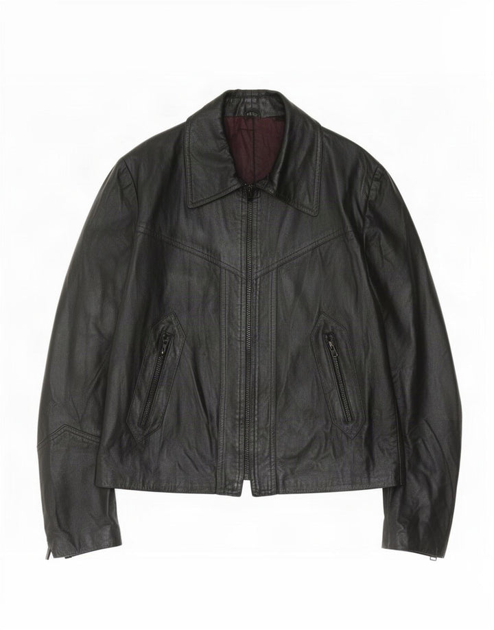 Vintage læderjakke til kvinder UK 14 Medium Sort