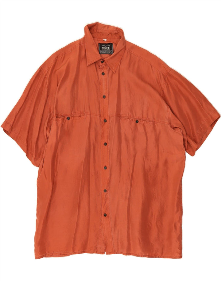SINFUL Mens Short Sleeve Shirt Large Orange Silk Vintage Sinful and Second-Hand Sinful from Messina Hembry 