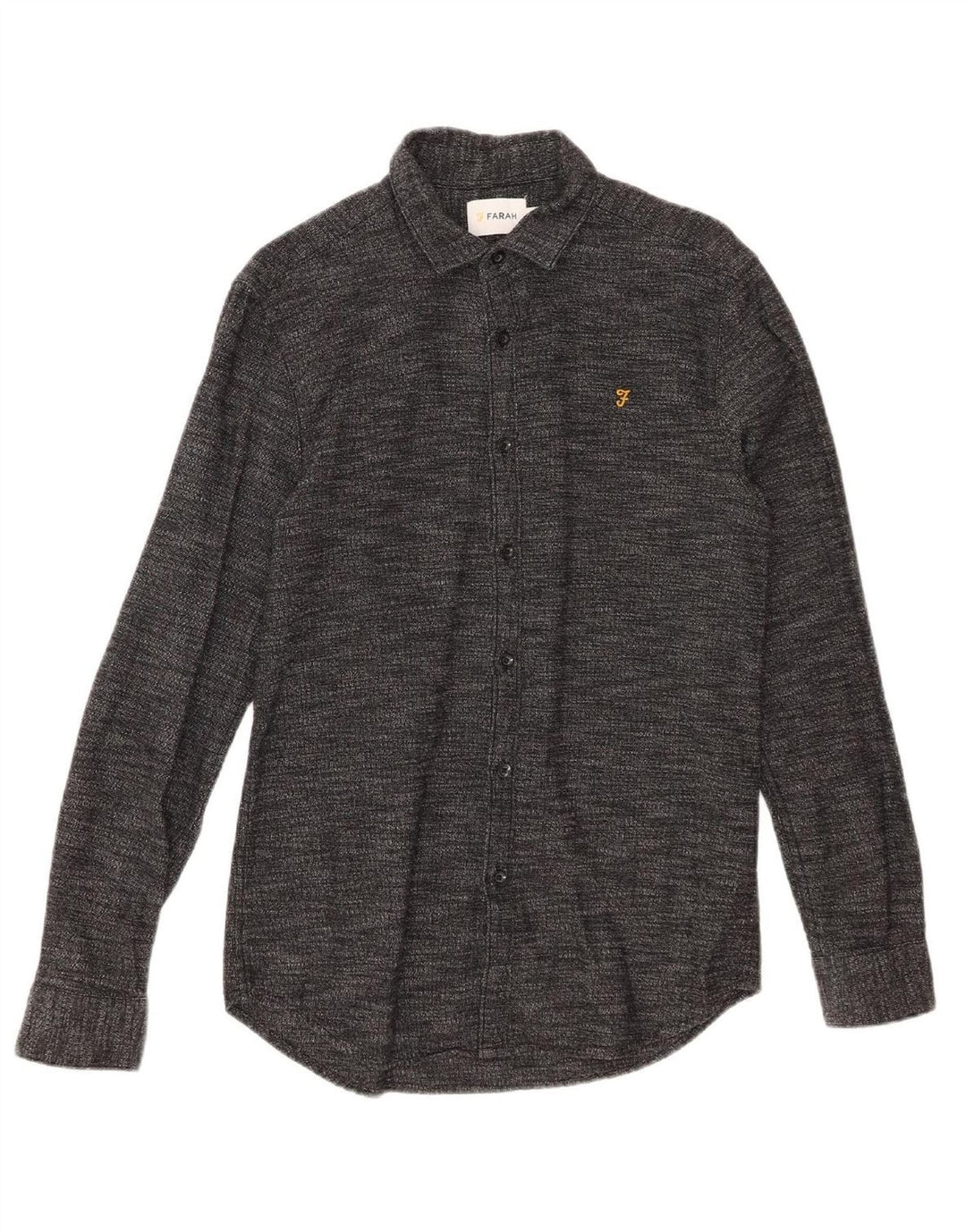 FARAH Mens Slim Fit Flannel Shirt Medium Grey Flecked Cotton