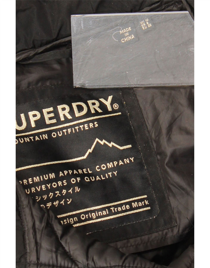 SUPERDRY Polstret frakke med hætte til kvinder UK 10 Lille sort polyester