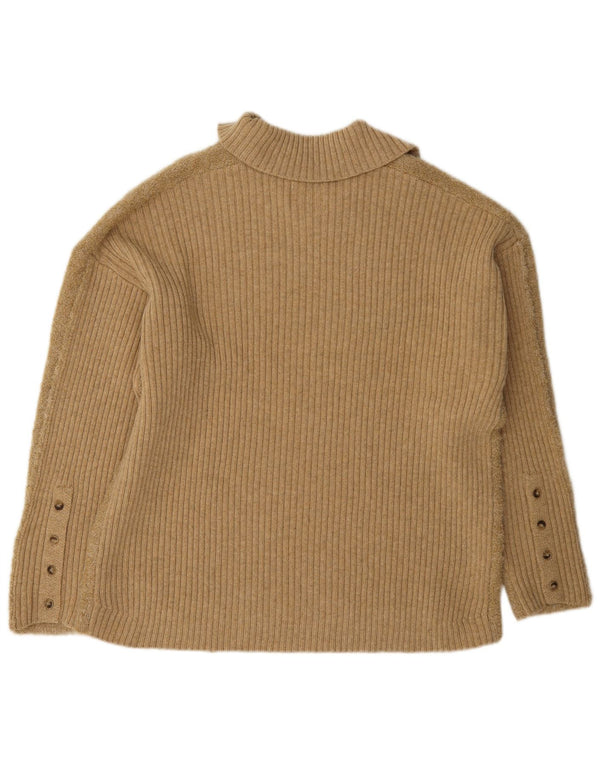 Indi & Cold Womens Polo Neck Jumper Sweater UK 14 Medium Beige Wool