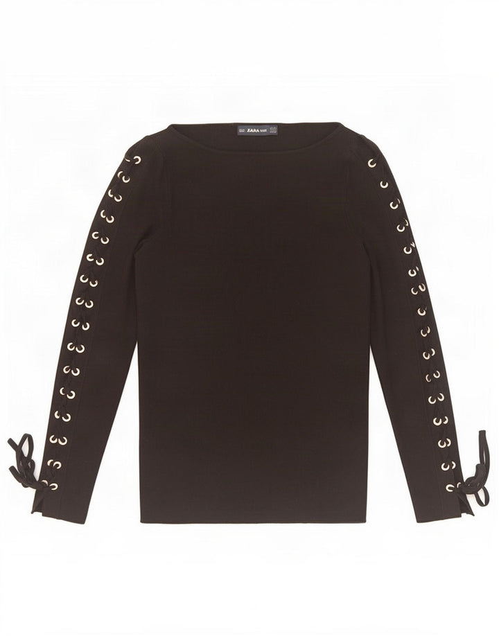 Zara Dame Top Langærmet UK 12 Medium Sort Viscose