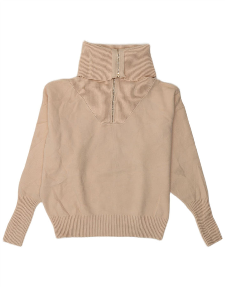 ZARA Dame Oversized Zip Neck Jumper Sweater UK 14 Medium Beige