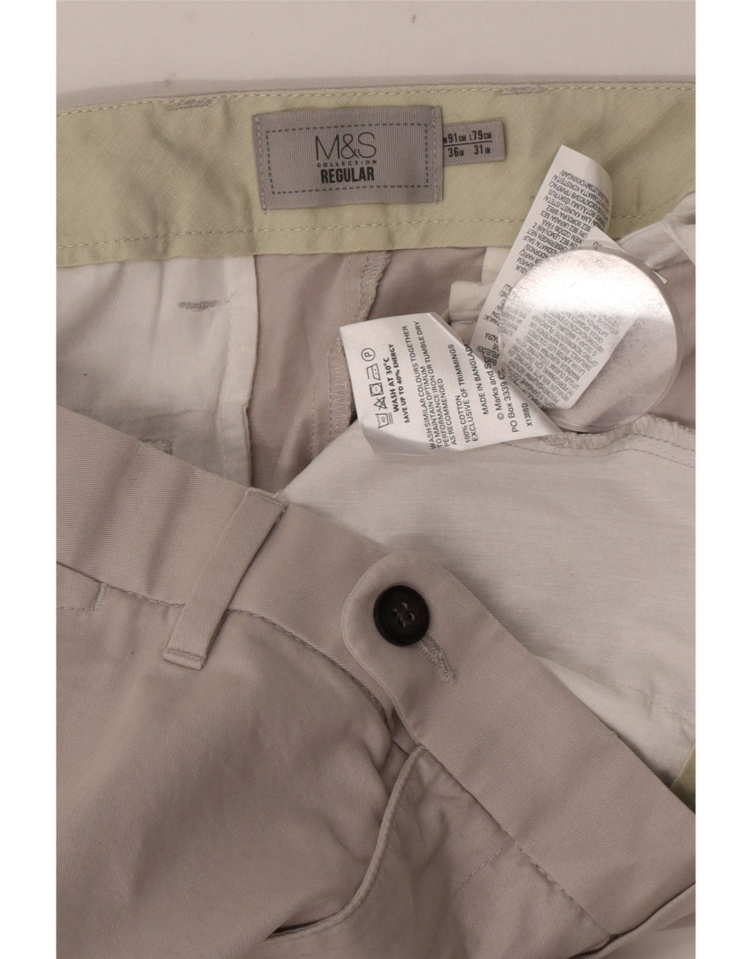 Marks & Spencer Straight Suit bukser til mænd W36 L31 Beige bomuld