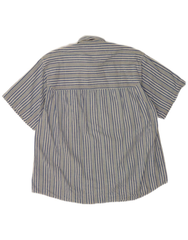 Vintage kortærmet herreskjorte mellemblå stribet bomuld