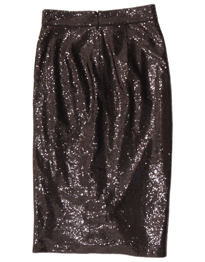 Reiss Dame Paillet Pencil Skirt UK 12 Medium W30 Sort Polyester