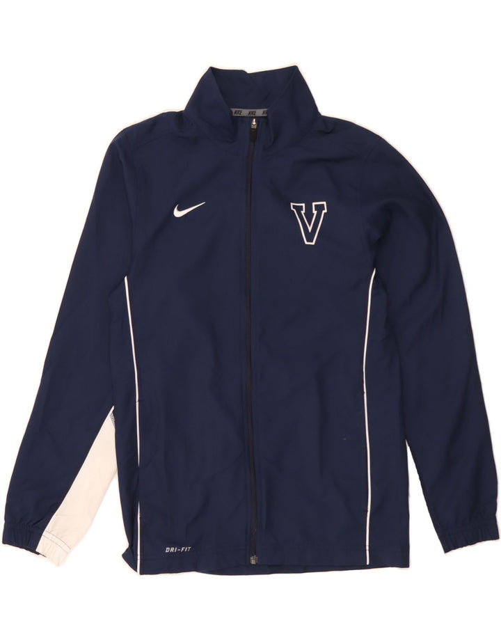 NIKE Mens Graphic Tracksuit Top Jacket XS Navy Blue Colourblock Polyester Vintage Nike and Second-Hand Nike from Messina Hembry 