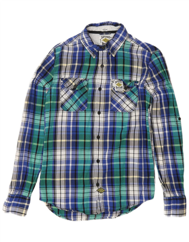 SUPERDRY Flanelskjorte til mænd, lille blå ternet bomuld