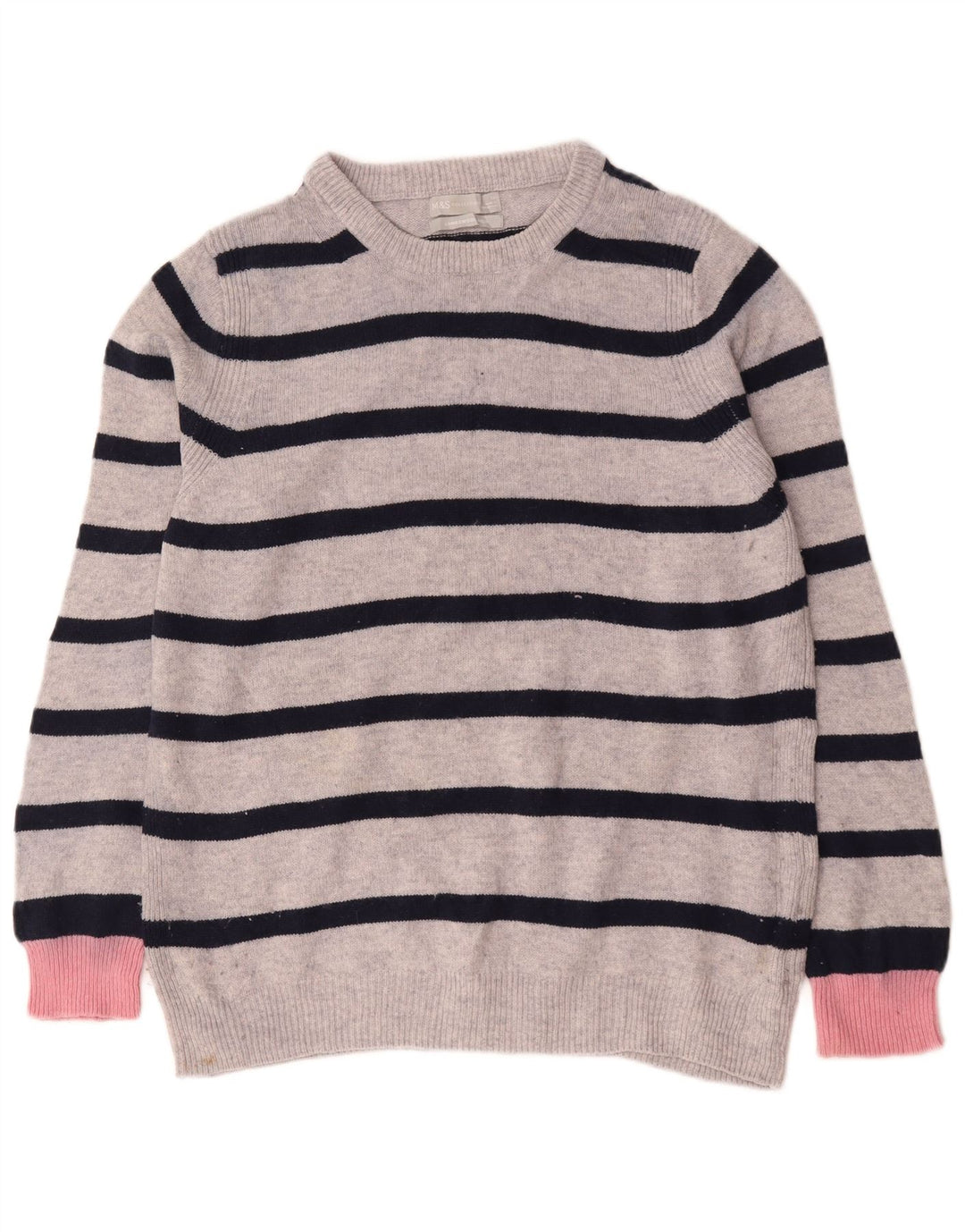 Marks & Spencer Dame sweater med rund hals DK 16 Stor grå stribet