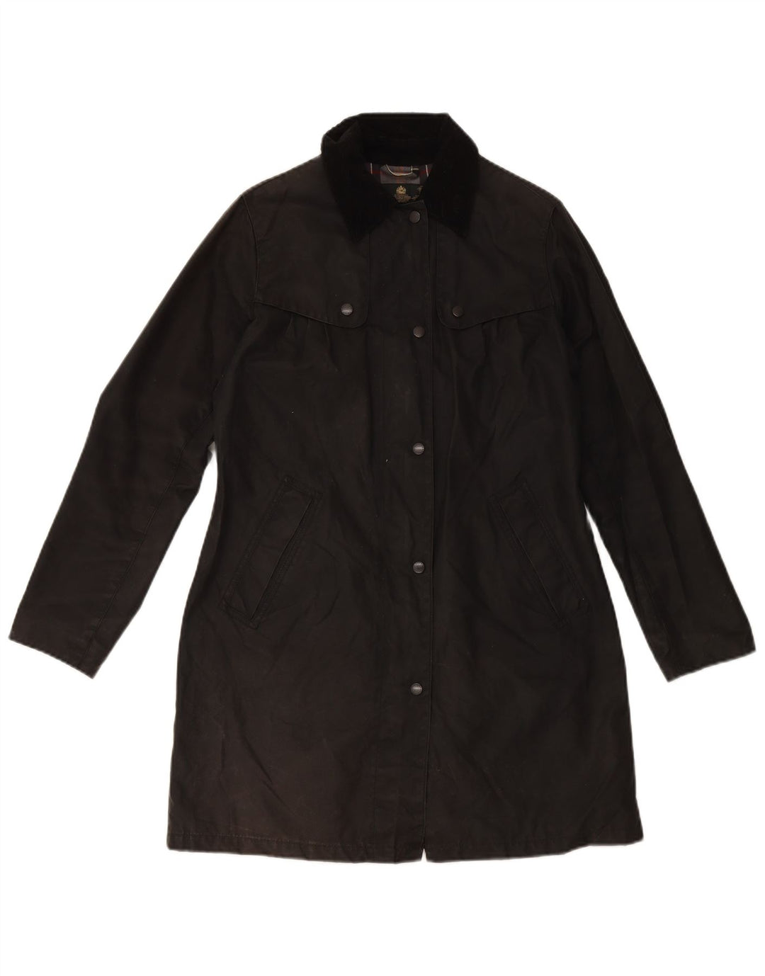BARBOUR Womens Oversized voksbehandlet bomuldsoverfrakke UK 10 Lille sort bomuld