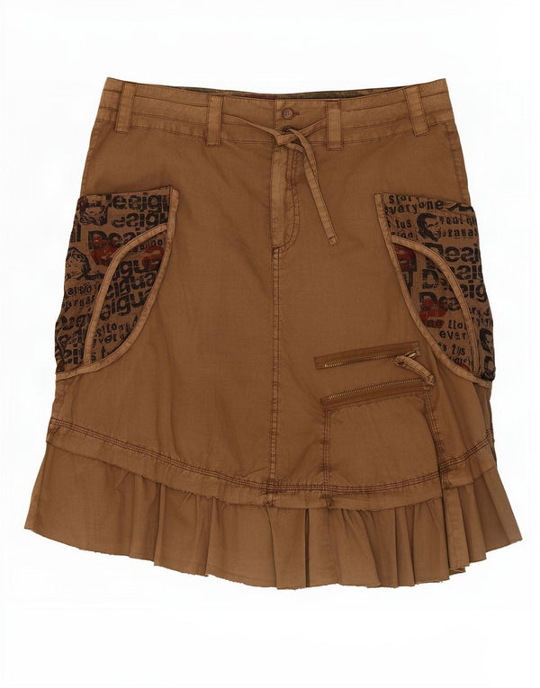 Desigual Dame Grafisk Cargo Nederdel EU 44 XL W36 Khaki Bomuld