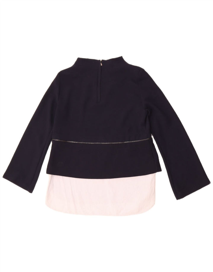 Zara Dame Langærmet Tunika Top UK 12 Medium Navy Blue Colourblock