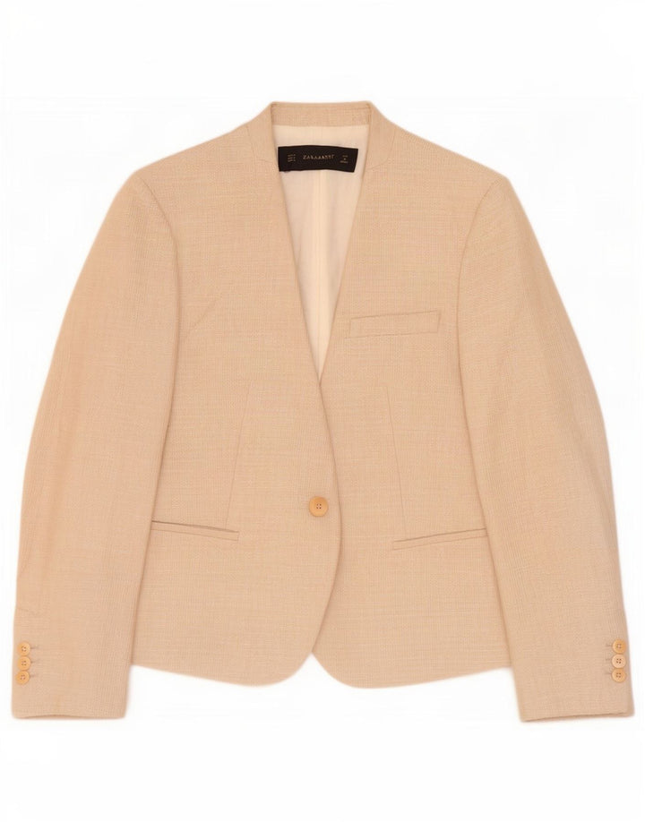 Zara Dame 1 Knap Blazer Jacket UK 12 Medium Beige