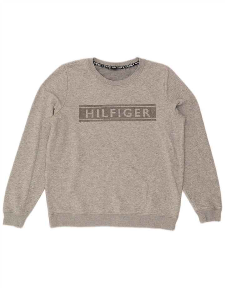 Tommy Hilfiger Dame Grafisk Sweatshirt Jumper UK 16 Stor Grå