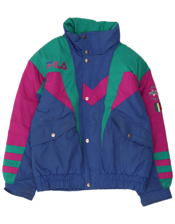 Fila Herre grafisk hætte skijakke UK 40 Medium Blue Colourblock Polyester