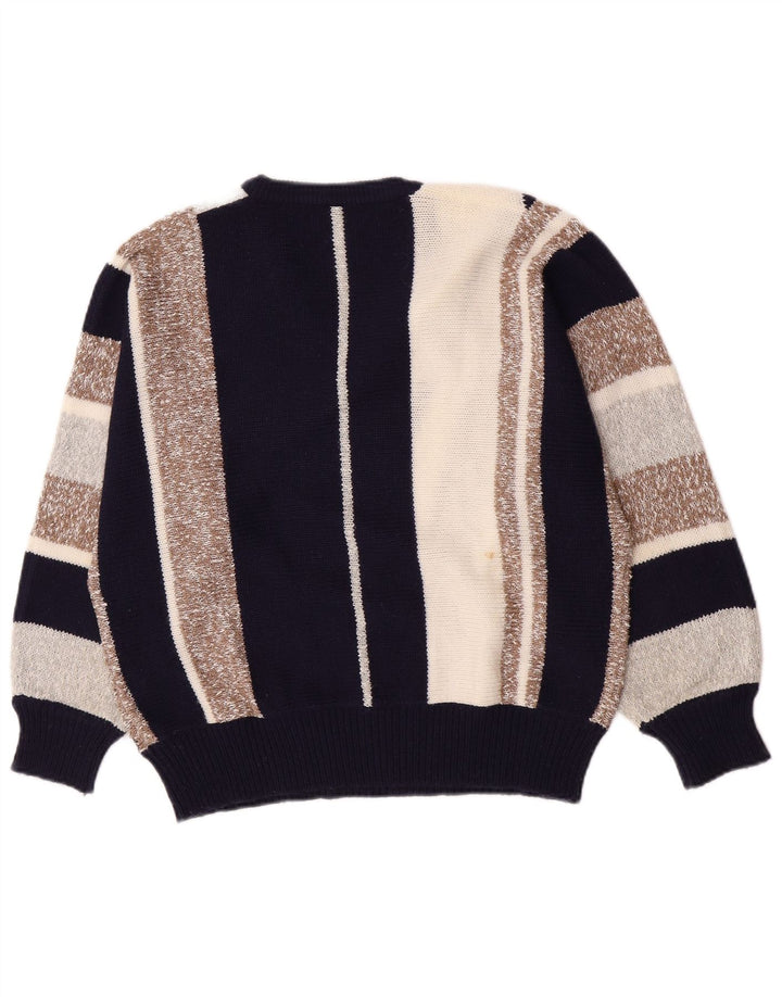 Vintage Dame V-hals sweater IT 44 Medium Navy Blue Colourblock