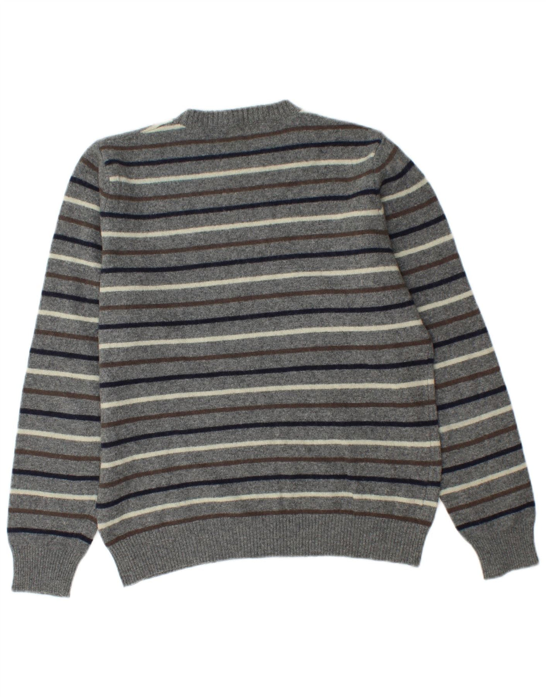 Benetton Herre Crew Neck Jumper Sweater Medium Grå Stribet