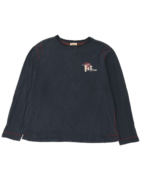 Fat Face Herre Grafisk Top Langærmet 2XL Navy Blue Bomuld